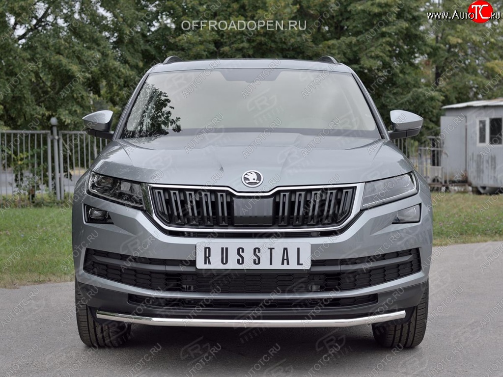 22 749 р. Защита переднего бампера (Ø63 мм, нержавейка) SLITKOFF  Skoda Kodiaq  NU7 (2017-2021) дорестайлинг  с доставкой в г. Омск