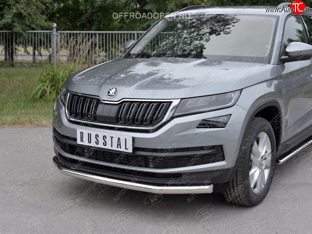 16 499 р. Защита переднего бампера (Ø63 мм, нержавейка) SLITKOFF  Skoda Kodiaq  NU7 (2017-2021) дорестайлинг  с доставкой в г. Омск