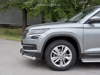 18 649 р. Защита переднего бампера (2 трубы Ø63 и 42 мм, нержавейка) SLITKOFF  Skoda Kodiaq  NU7 (2017-2021) дорестайлинг  с доставкой в г. Омск. Увеличить фотографию 3