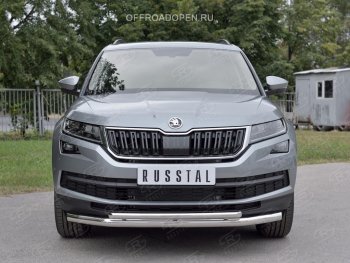 Защита переднего бампера (2 трубы Ø63 и 42 мм, нержавейка) SLITKOFF Skoda (Шкода) Kodiaq (Кодиак)  NU7 (2017-2021) NU7 дорестайлинг