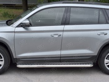 25 449 р. Широкая защита порогов с трубой диаметром 63 мм SLITKOFF v1  Skoda Kodiaq  NU7 (2017-2021) дорестайлинг  с доставкой в г. Омск. Увеличить фотографию 3