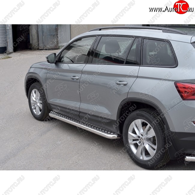 25 449 р. Широкая защита порогов с трубой диаметром 63 мм SLITKOFF v1  Skoda Kodiaq  NU7 (2017-2021) дорестайлинг  с доставкой в г. Омск