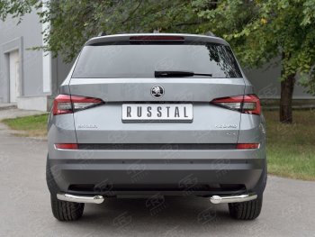 Защита заднего бампера (Ø63 мм уголки, нержавейка) Russtal Skoda (Шкода) Kodiaq (Кодиак)  NU7 (2017-2021) NU7 дорестайлинг