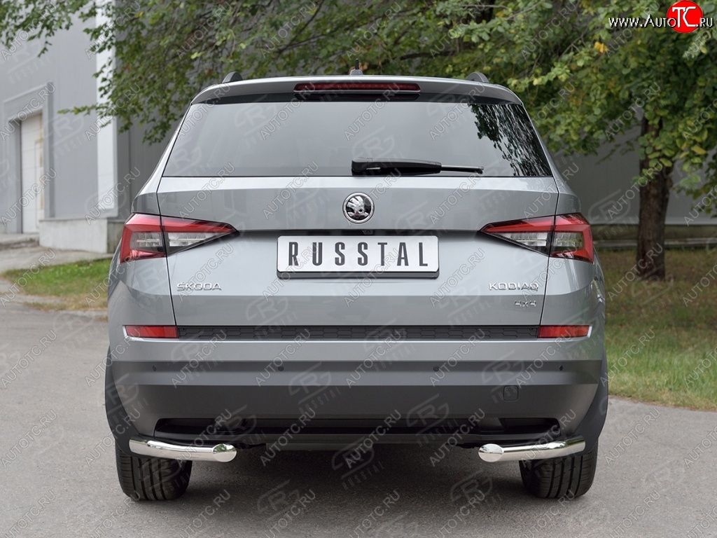 7 899 р. Защита заднего бампера (Ø63 мм уголки, нержавейка) Russtal  Skoda Kodiaq  NU7 (2017-2021) дорестайлинг  с доставкой в г. Омск