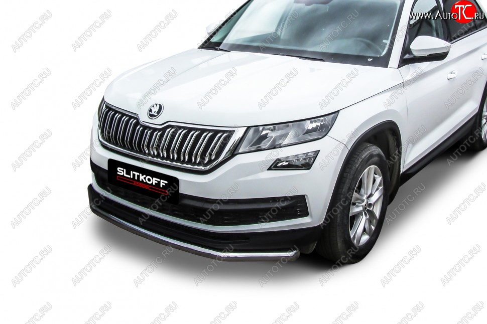 14 449 р. Защита переднего бампера Slitkoff (Ø 57 мм) .  Skoda Kodiaq  NU7 (2017-2021) дорестайлинг (Нержавеющая сталь)  с доставкой в г. Омск