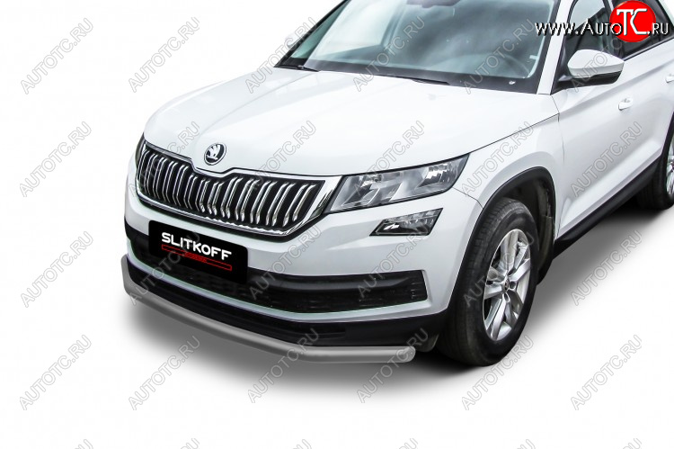 8 749 р. Защита переднего бампера Slitkoff (Ø 76 мм)  Skoda Kodiaq  NU7 (2017-2021) дорестайлинг (Сталь с полимерным покрытием. Цвет: серебристый)  с доставкой в г. Омск