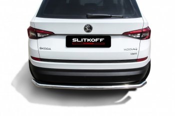 9 999 р. Защита заднего бампера Slitkoff (Ø 57 мм, с гибами)  Skoda Kodiaq  NU7 (2017-2021) дорестайлинг (Нержавеющая сталь)  с доставкой в г. Омск. Увеличить фотографию 2