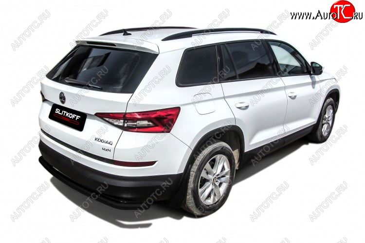 6 999 р. Защита заднего бампера Slitkoff (Ø 57 мм, с гибами)  Skoda Kodiaq  NU7 (2017-2021) дорестайлинг (Сталь с полимерным покрытием. Цвет: черный)  с доставкой в г. Омск