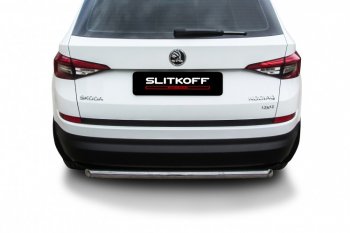 10 299 р. Защита заднего бампера Slitkoff (Ø 57 мм)  Skoda Kodiaq  NU7 (2017-2021) дорестайлинг (Нержавеющая сталь)  с доставкой в г. Омск. Увеличить фотографию 2