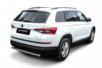 6 349 р. Защита заднего бампера Slitkoff (Ø 57 мм)  Skoda Kodiaq  NU7 (2017-2021) дорестайлинг (Сталь с полимерным покрытием. Цвет: серебристый)  с доставкой в г. Омск. Увеличить фотографию 1