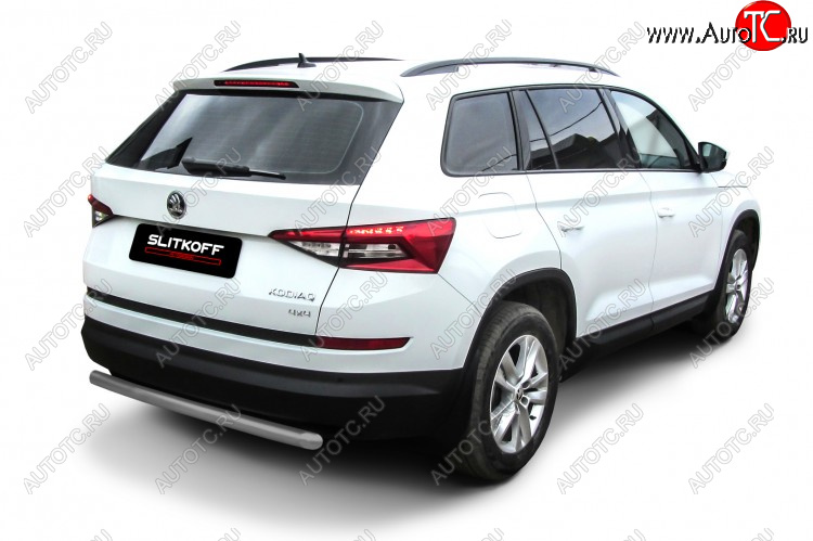 6 349 р. Защита заднего бампера Slitkoff (Ø 57 мм)  Skoda Kodiaq  NU7 (2017-2021) дорестайлинг (Сталь с полимерным покрытием. Цвет: серебристый)  с доставкой в г. Омск