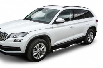 18 599 р. Защита порогов Slitkoff (Ø 76 мм, в проступями)  Skoda Kodiaq  NU7 (2017-2021) дорестайлинг (Нержавеющая сталь)  с доставкой в г. Омск. Увеличить фотографию 2