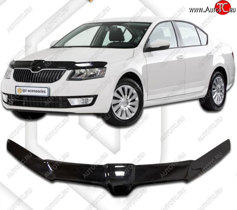 2 299 р. Дефлектор капота CA-Plastiс exclusive  Skoda Octavia  A7 (2012-2017) дорестайлинг лифтбэк (Classic черный, Без надписи)  с доставкой в г. Омск