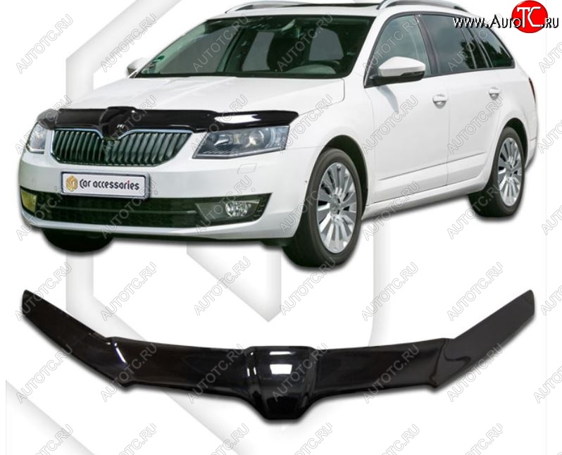 2 369 р. Дефлектор капота CA-Plastiс exclusive  Skoda Octavia  A7 (2012-2017) дорестайлинг лифтбэк, дорестайлинг универсал (Classic черный, Без надписи)  с доставкой в г. Омск