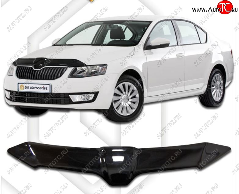 2 079 р. Дефлектор капота CA-Plastiс  Skoda Octavia  A7 (2012-2017) дорестайлинг лифтбэк (Classic черный, Без надписи)  с доставкой в г. Омск