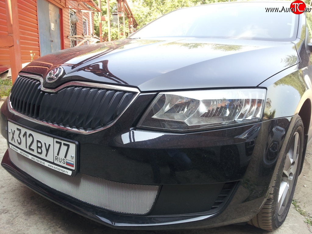 1 599 р. Сетка (для комплектации Active) на бампер Russtal (хром) Skoda Octavia A7 дорестайлинг лифтбэк (2012-2017)  с доставкой в г. Омск