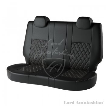 9 449 р. Чехлы для сидений Lord Autofashion Турин Ромб (экокожа, спинка 60/40+подлокотник, 3 Г-образных подголовника) Volkswagen Polo Mk6 лифтбек (2020-2022) (Чёрный, вставка чёрная, строчка бежевая)  с доставкой в г. Омск. Увеличить фотографию 2