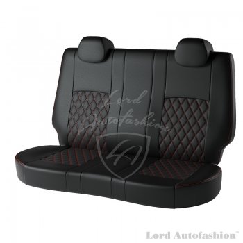 7 999 р. Чехлы для сидений Lord Autofashion Турин Ромб (экокожа, спинка 60/40+подлокотник, 3 Г-образных подголовника)  Skoda Rapid  NH3 (2012-2020), Volkswagen Polo  Mk6 (2020-2022) (Чёрный, вставка чёрная, строчка красная)  с доставкой в г. Омск. Увеличить фотографию 2