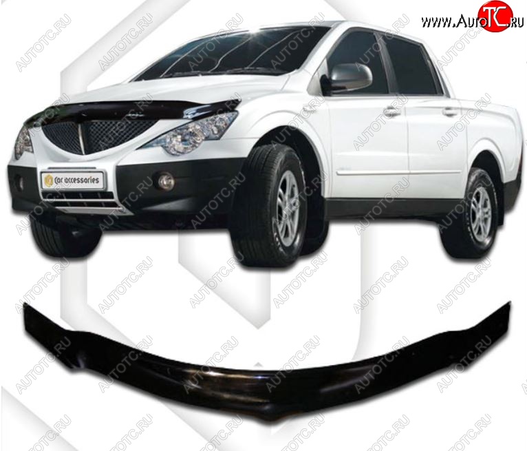 2 479 р. Дефлектор капота CA-Plastiс exclusive SSANGYONG Actyon Sport (2006-2011) (Classic черный, Без надписи)  с доставкой в г. Омск