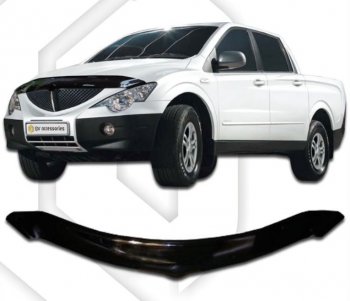 1 999 р. Дефлектор капота CA-Plastiс  SSANGYONG Actyon Sport (2006-2011) (classic черный, Без надписи)  с доставкой в г. Омск. Увеличить фотографию 1