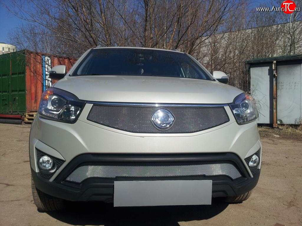 1 539 р. Верхняя сетка на бампер Russtal (хром)  SSANGYONG Actyon (2013-2021) рестайлинг  с доставкой в г. Омск