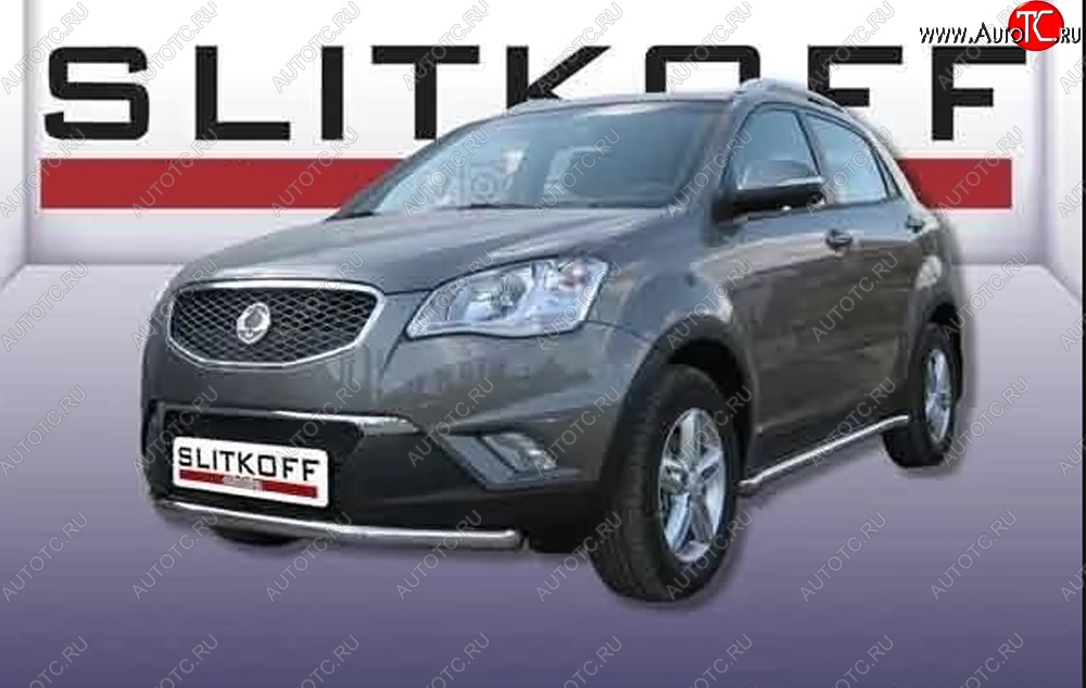 10 099 р. Одинарная защита переднего бампера Slitkoff 57мм  SSANGYONG Actyon (2010-2013) дорестайлинг (Цвет: нержавеющая полированная сталь)  с доставкой в г. Омск