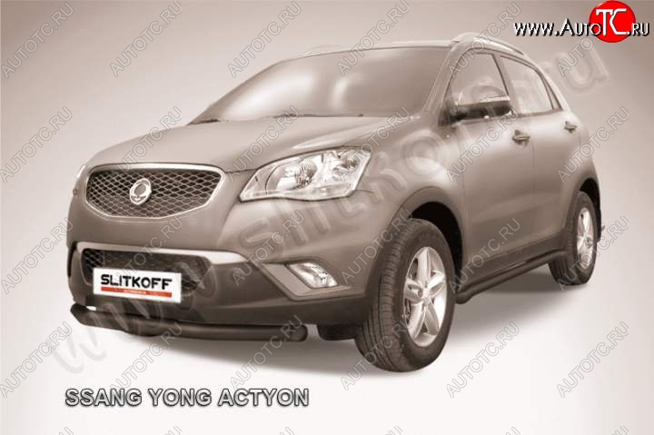 8 199 р. защита переднего бампера Slitkoff SSANGYONG Actyon дорестайлинг (2010-2013) (Цвет: серебристый)  с доставкой в г. Омск