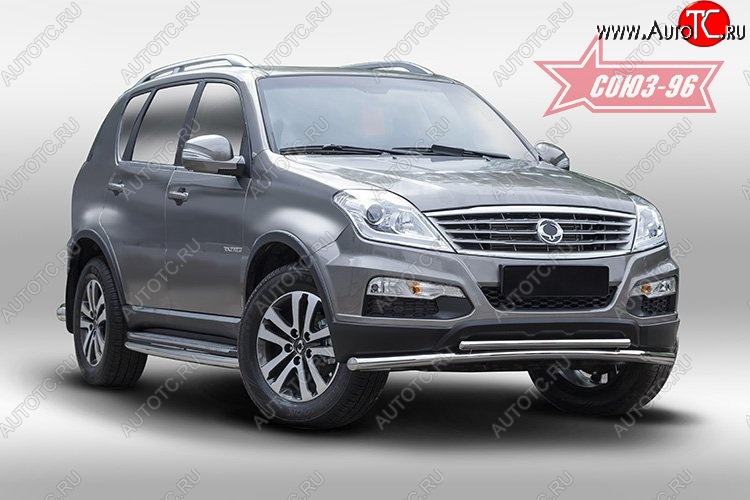 16 784 р. Защита переднего бампера двойная Souz-96 (d60/42). SSANGYONG Rexton Y290 (2012-2017)  с доставкой в г. Омск