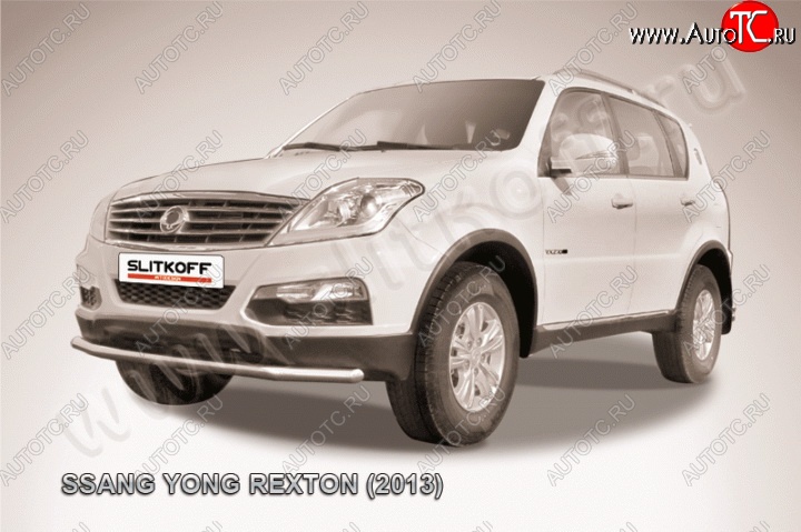 9 799 р. Одинарная защита переднего бампера диаметром 57 мм Slitkoff  SSANGYONG Rexton  Y290 (2012-2017) (Цвет: нержавеющая полированная сталь)  с доставкой в г. Омск