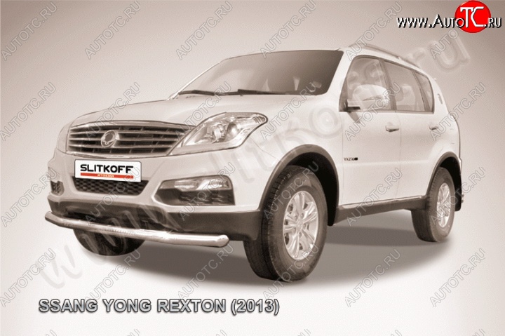 10 999 р. Одинарная защита переднего бампера диаметром 76 мм Slitkoff  SSANGYONG Rexton  Y290 (2012-2017) (Цвет: нержавеющая полированная сталь)  с доставкой в г. Омск