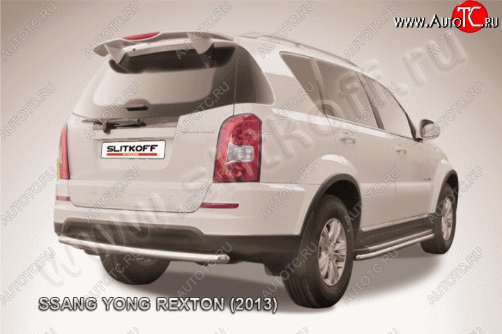 7 399 р. Защита заднего бампера из трубы диаметром 57 мм Slitkoff SSANGYONG Rexton Y290 (2012-2017) (Цвет: нержавеющая полированная сталь)  с доставкой в г. Омск