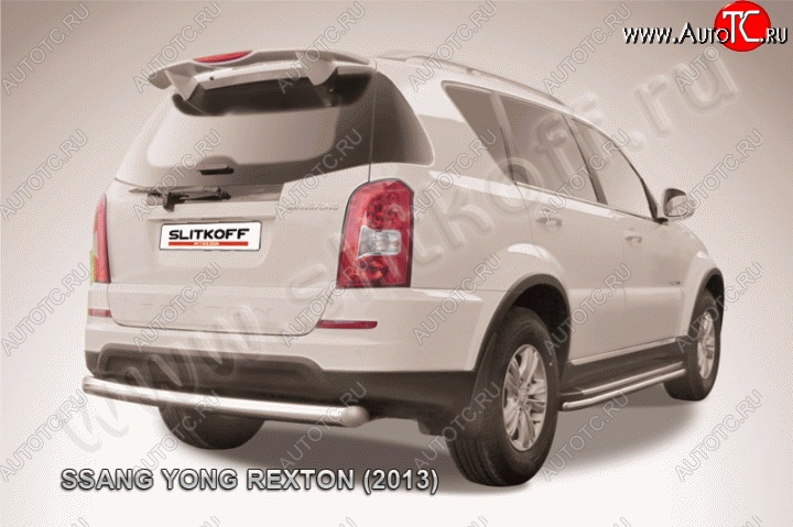 9 349 р. Защита заднего бампера из трубы диаметром 76 мм Slitkoff SSANGYONG Rexton Y290 (2012-2017) (Цвет: нержавеющая полированная сталь)  с доставкой в г. Омск