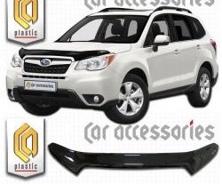 2 149 р. Дефлектор капота CA-Plastic Subaru Forester SJ дорестайлинг (2012-2016) (Classic черный, Без надписи)  с доставкой в г. Омск. Увеличить фотографию 2