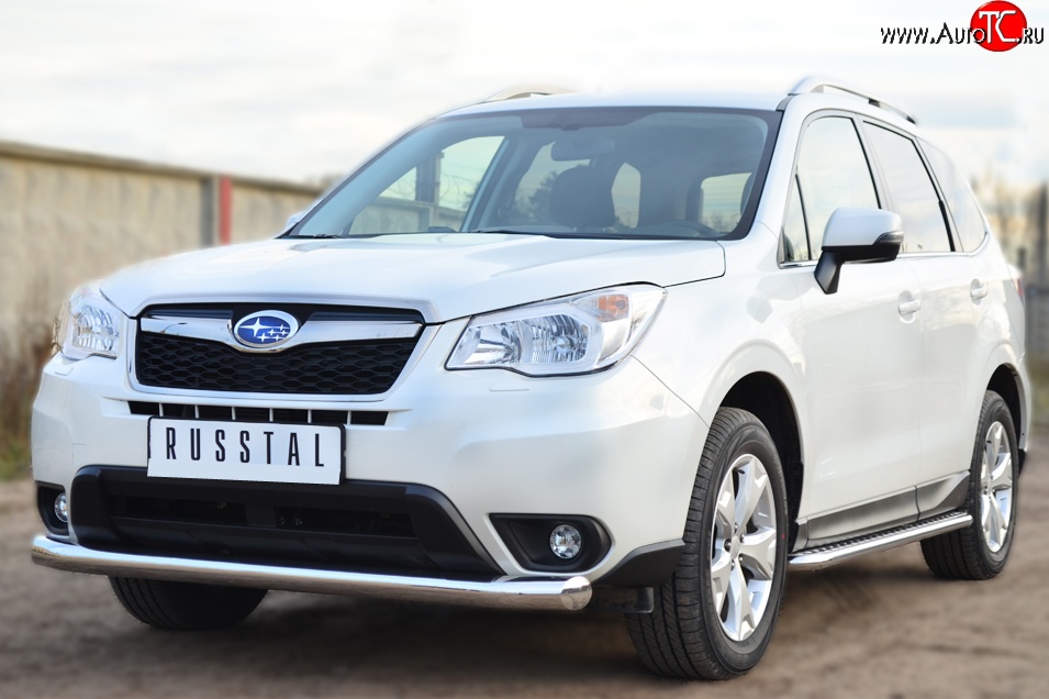 21 849 р. Одинарная защита переднего бампера диаметром 76 мм SLITKOFF  Subaru Forester  SJ (2012-2016) дорестайлинг  с доставкой в г. Омск