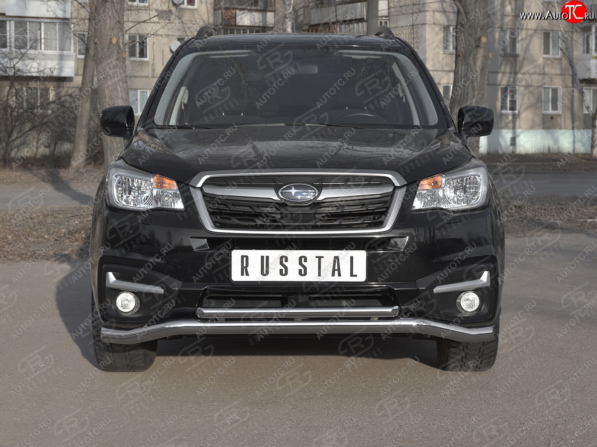 22 349 р. Защита переднего бампера (2 трубы Ø63 и 42 мм, нержавейка) SLITKOFF  Subaru Forester  SJ (2016-2019) рестайлинг  с доставкой в г. Омск