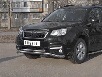 22 349 р. Защита переднего бампера (2 трубы Ø63 и 42 мм, нержавейка) SLITKOFF  Subaru Forester  SJ (2016-2019) рестайлинг  с доставкой в г. Омск. Увеличить фотографию 2