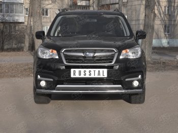 Защита переднего бампера (2 трубы Ø63 и 75х42 мм, нержавейка) Russtal Subaru Forester SJ рестайлинг (2016-2019)