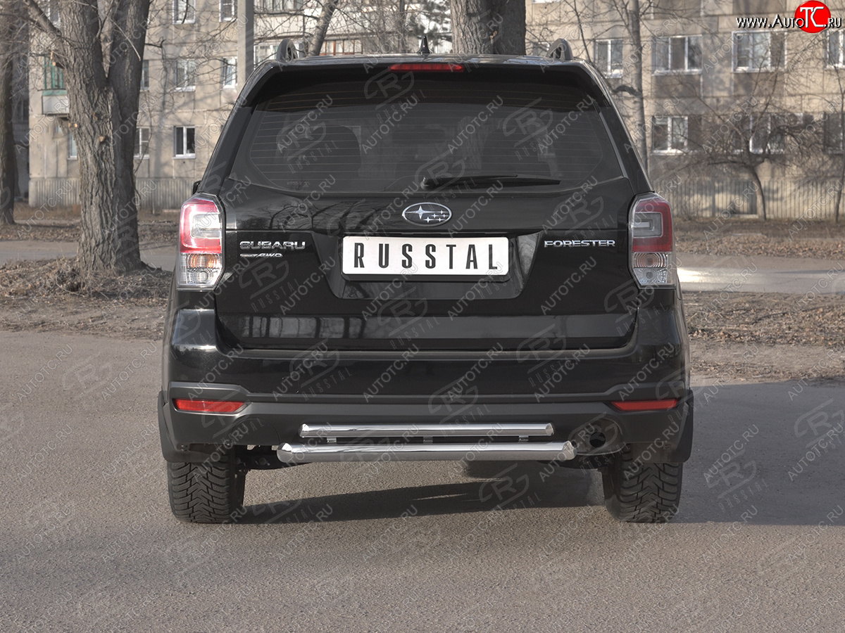 13 999 р. Защита заднего бампера (2 трубы Ø63 и 42 мм, нержавейка) Russtal Subaru Forester SJ рестайлинг (2016-2019)  с доставкой в г. Омск