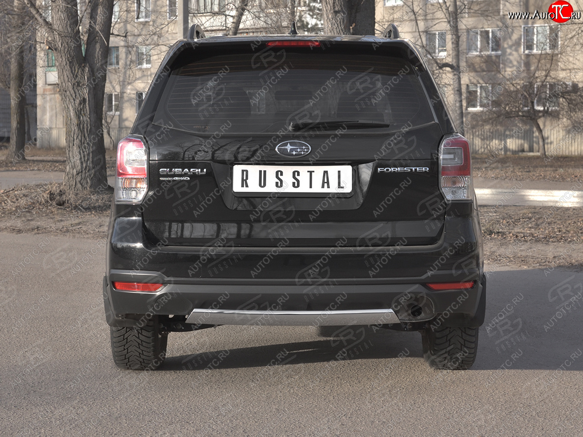 9 999 р. Защита заднего бампера (Ø75х42 мм, нержавейка) Russtal  Subaru Forester  SJ (2016-2019) рестайлинг  с доставкой в г. Омск