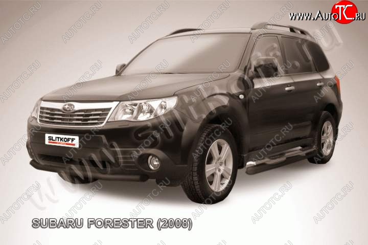 6 599 р. Защита переднего бампер Slitkoff  Subaru Forester  SH (2008-2013) (Цвет: серебристый)  с доставкой в г. Омск