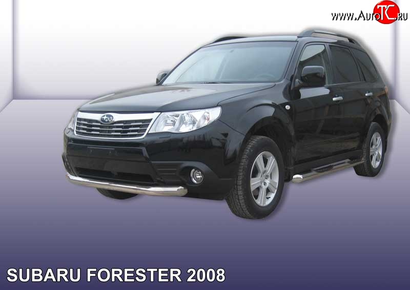 11 699 р. Одинарная защита переднего бампера диаметром 76 мм Slitkoff  Subaru Forester  SH (2008-2013) (Цвет: нержавеющая полированная сталь)  с доставкой в г. Омск