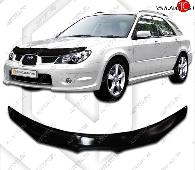 2 079 р. Дефлектор капота CA-Plastiс  Subaru Impreza ( GD,  GG) (2005-2007) седан 2-ой рестайлинг, хэтчбэк 2-ой рестайлинг (Classic черный, Без надписи)  с доставкой в г. Омск