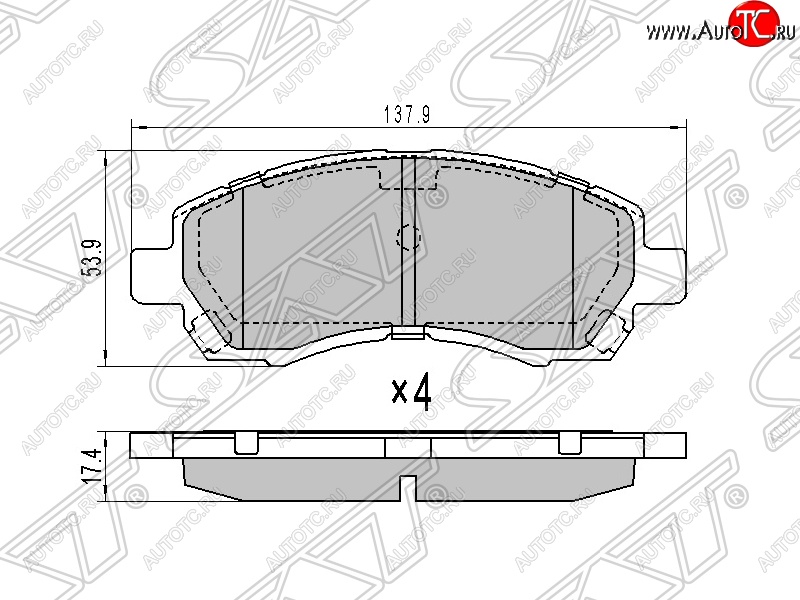 1 169 р. Колодки тормозные SAT (передние) Subaru Legacy BL/B13 дорестайлинг седан (2003-2006)  с доставкой в г. Омск