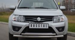 15 899 р. Защита переднего бампера (2 трубыØ63 и 42 мм, нержавейка) SLITKOFF Suzuki Grand Vitara JT 3 двери 2-ой рестайлинг (2012-2016)  с доставкой в г. Омск. Увеличить фотографию 2