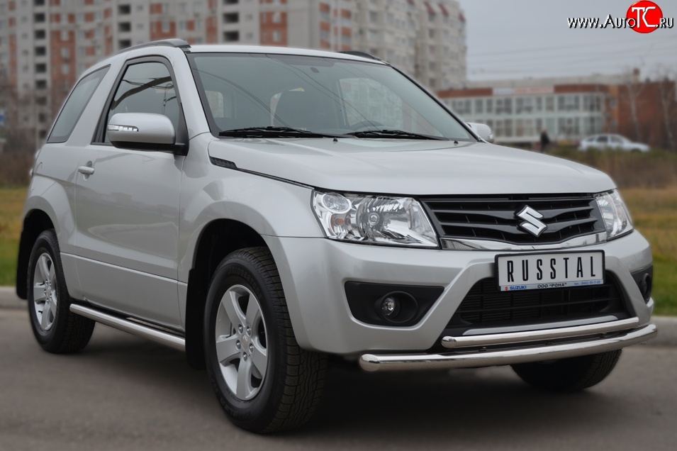 15 899 р. Защита переднего бампера (2 трубыØ63 и 42 мм, нержавейка) SLITKOFF Suzuki Grand Vitara JT 3 двери 2-ой рестайлинг (2012-2016)  с доставкой в г. Омск