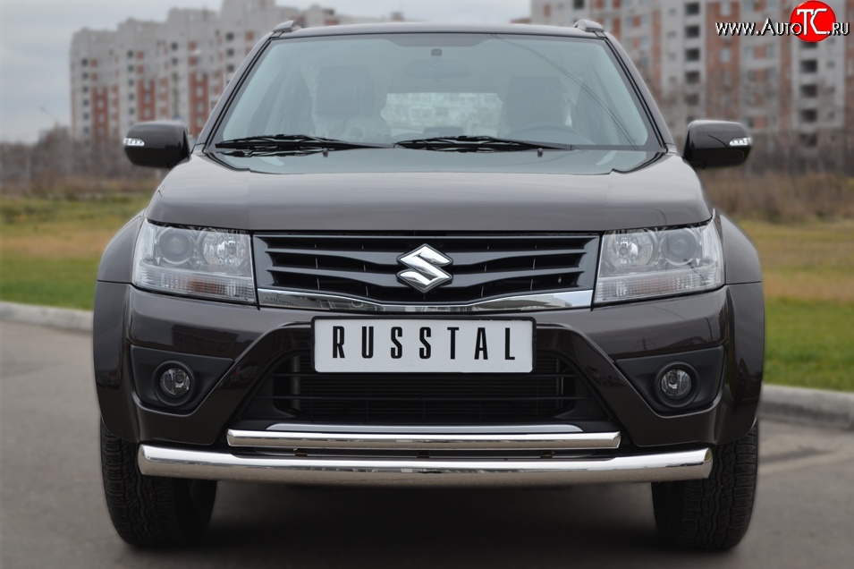 15 999 р. Защита переднего бампера (2 трубыØ76 и 42 мм, нержавейка) SLITKOFF  Suzuki Grand Vitara  JT 5 дверей (2012-2016) 2-ой рестайлинг  с доставкой в г. Омск