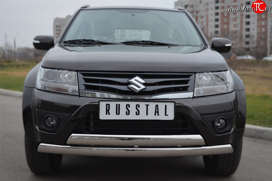 27 999 р. Защита переднего бампера (2 трубыØ75х42 мм, нержавейка) Russtal Suzuki Grand Vitara JT 5 дверей 2-ой рестайлинг (2012-2016)  с доставкой в г. Омск