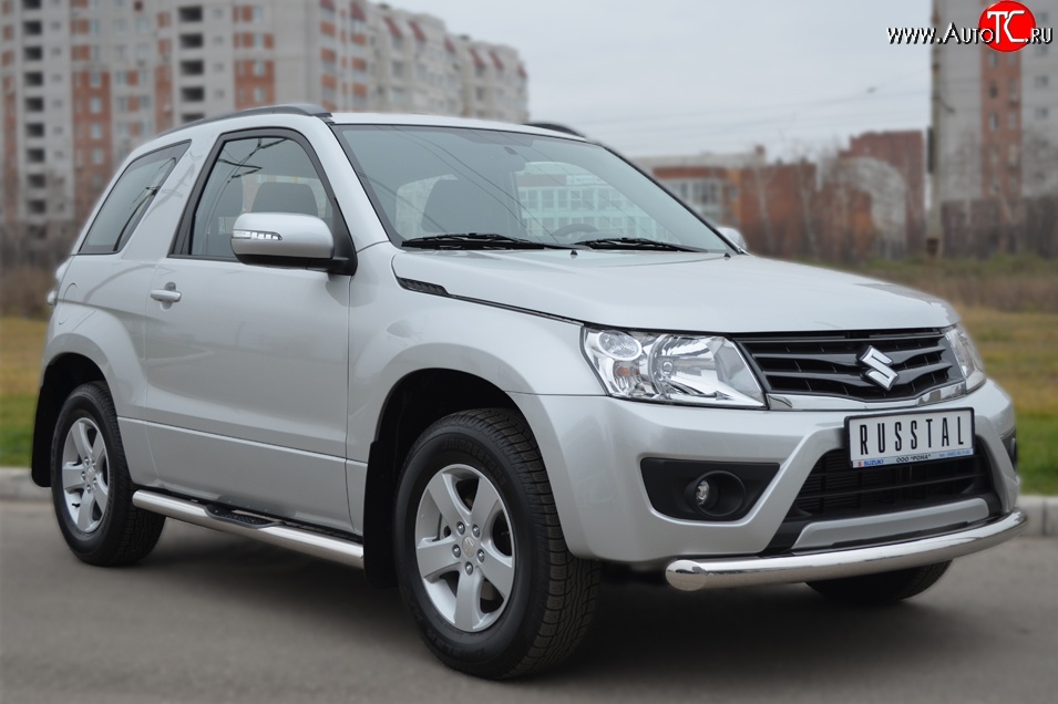 13 849 р. Одинарная защита переднего бампера диаметром 76 мм (3 дв.) SLITKOFF  Suzuki Grand Vitara  JT (2012-2016) 3 двери 2-ой рестайлинг  с доставкой в г. Омск