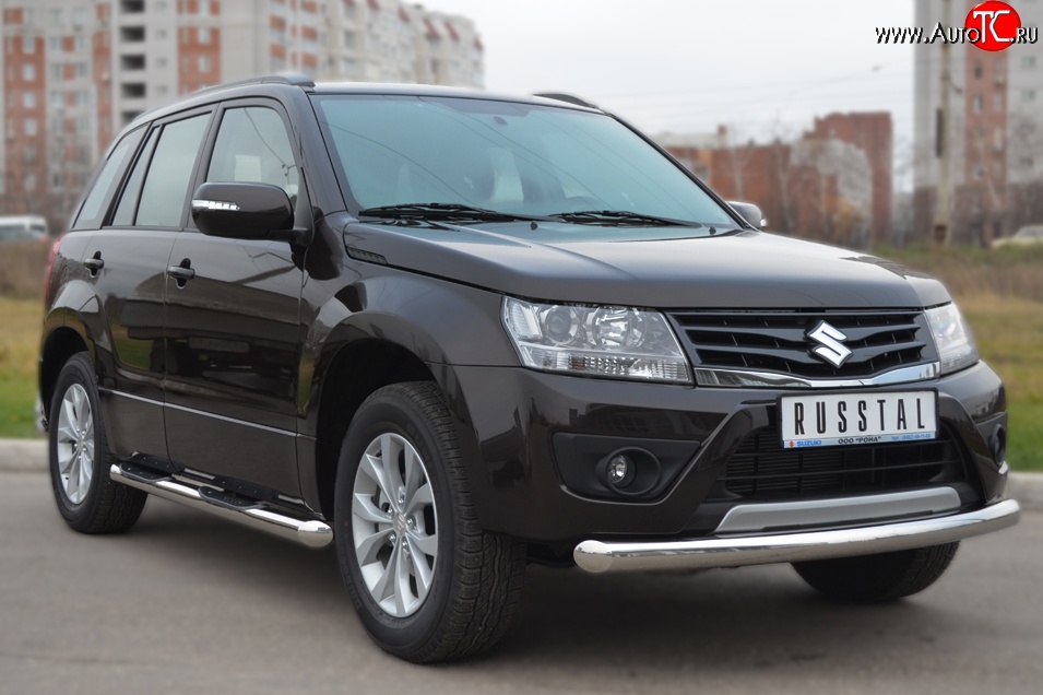 13 999 р. Одинарная защита переднего бампера диаметром 76 мм (5 дв.) SLITKOFF Suzuki Grand Vitara JT 3 двери 2-ой рестайлинг (2012-2016)  с доставкой в г. Омск