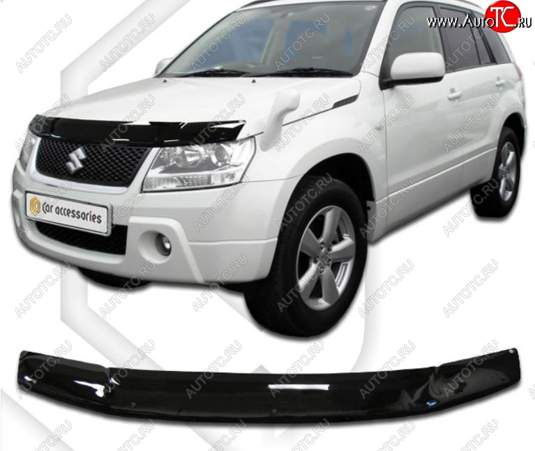 1 839 р. Дефлектор капота CA-Plastiс  Suzuki Grand Vitara  JT 3 двери (2005-2008) дорестайлинг (Classic черный, Без надписи)  с доставкой в г. Омск